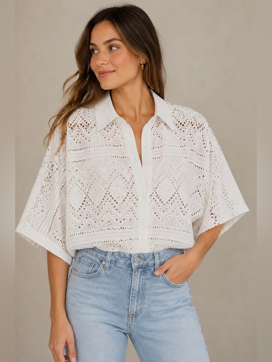 White House Black Market Tops - NWOT White House Black Market Kimono Sleeve Eyelet Blouse